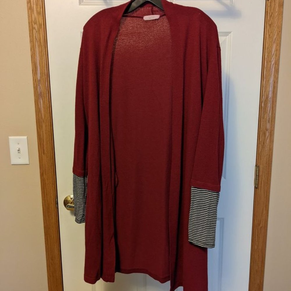 A.gain Red with Stripe Sleeves Cardigan